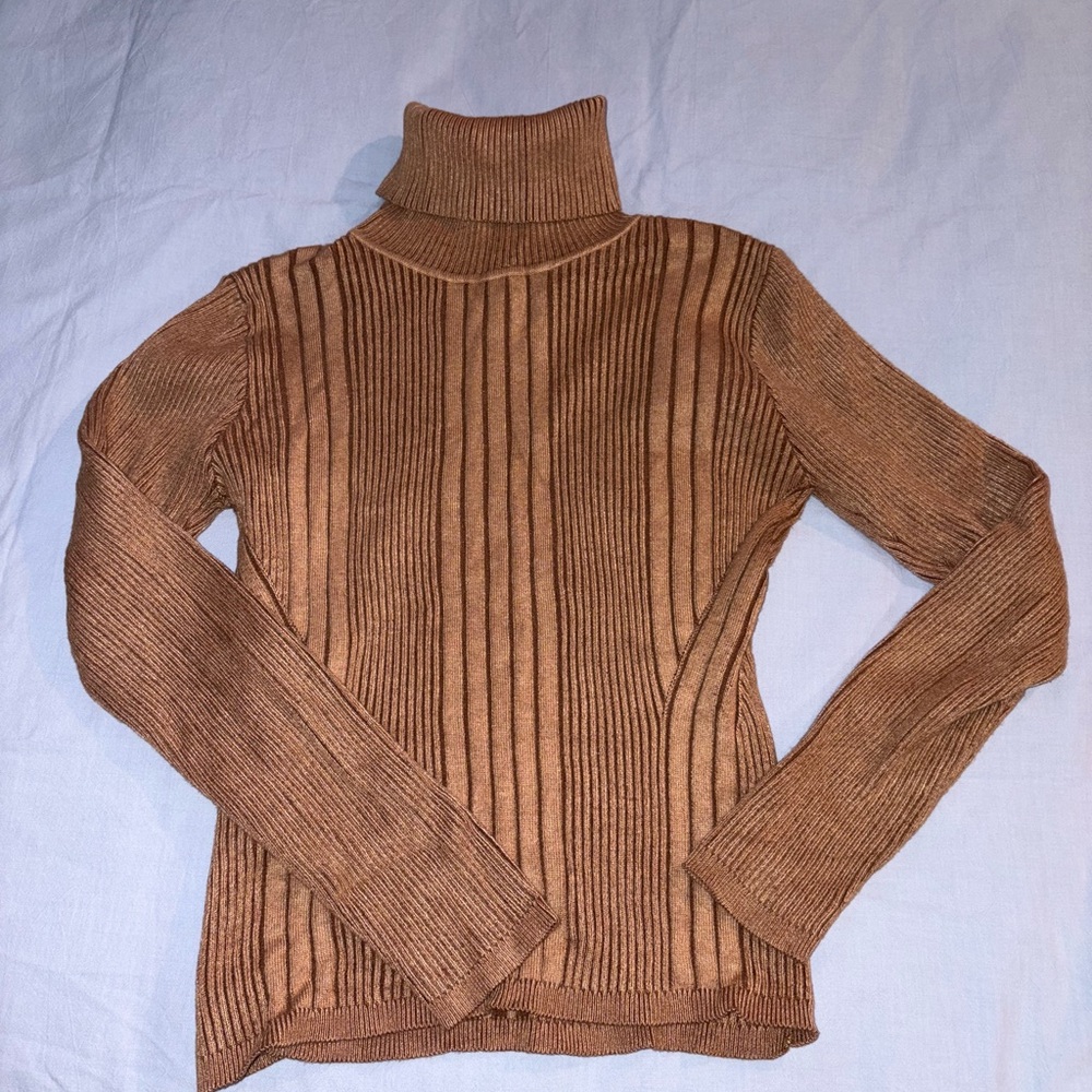 French Connection Tan Ribbed Turtleneck Sweater